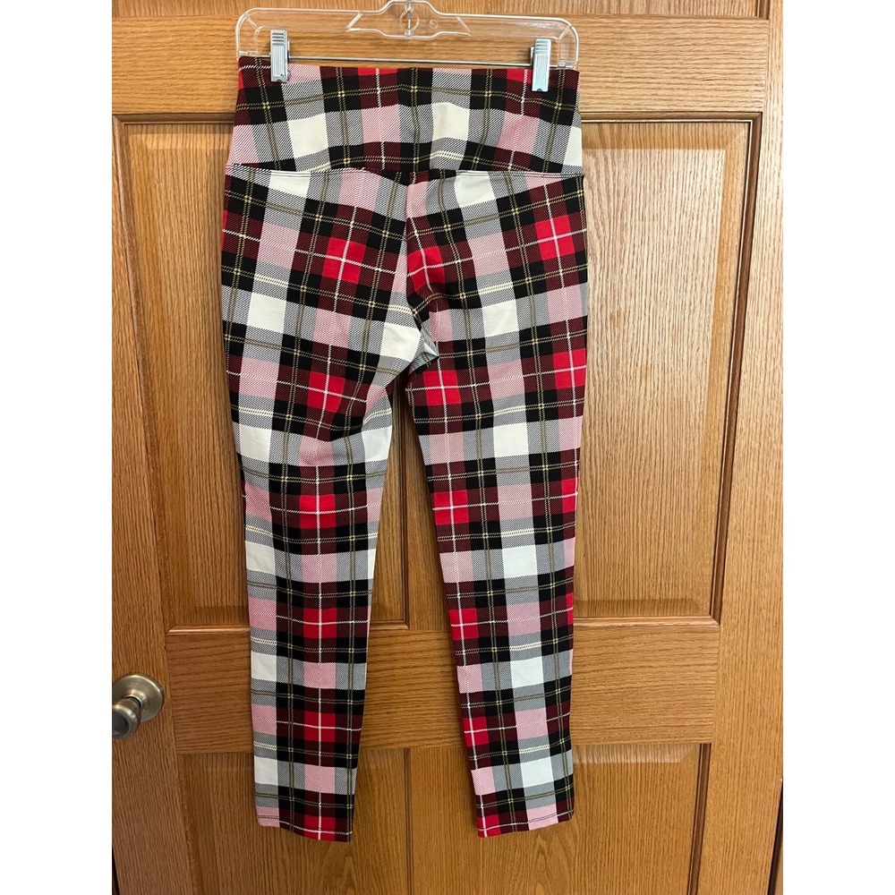 Edgy Contemporary Preppy RedWhitePlaid Slim-Sation ByMultiples Pull On Legging S - Picture 5 of 7